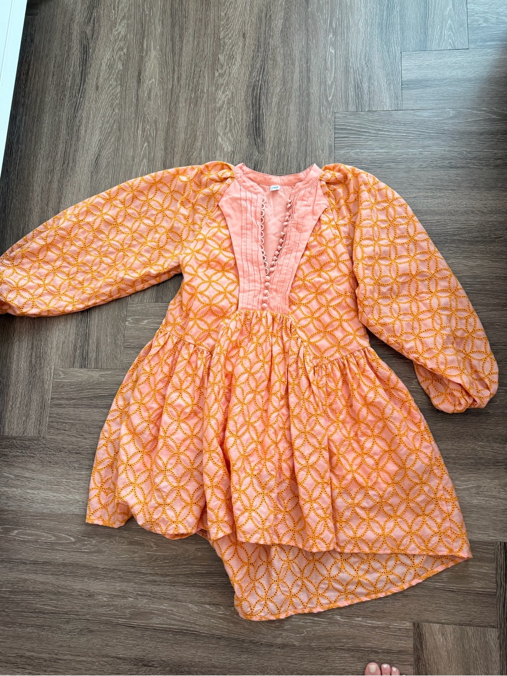 Women's Orange Patterned Long Sleeve Casual Dress
